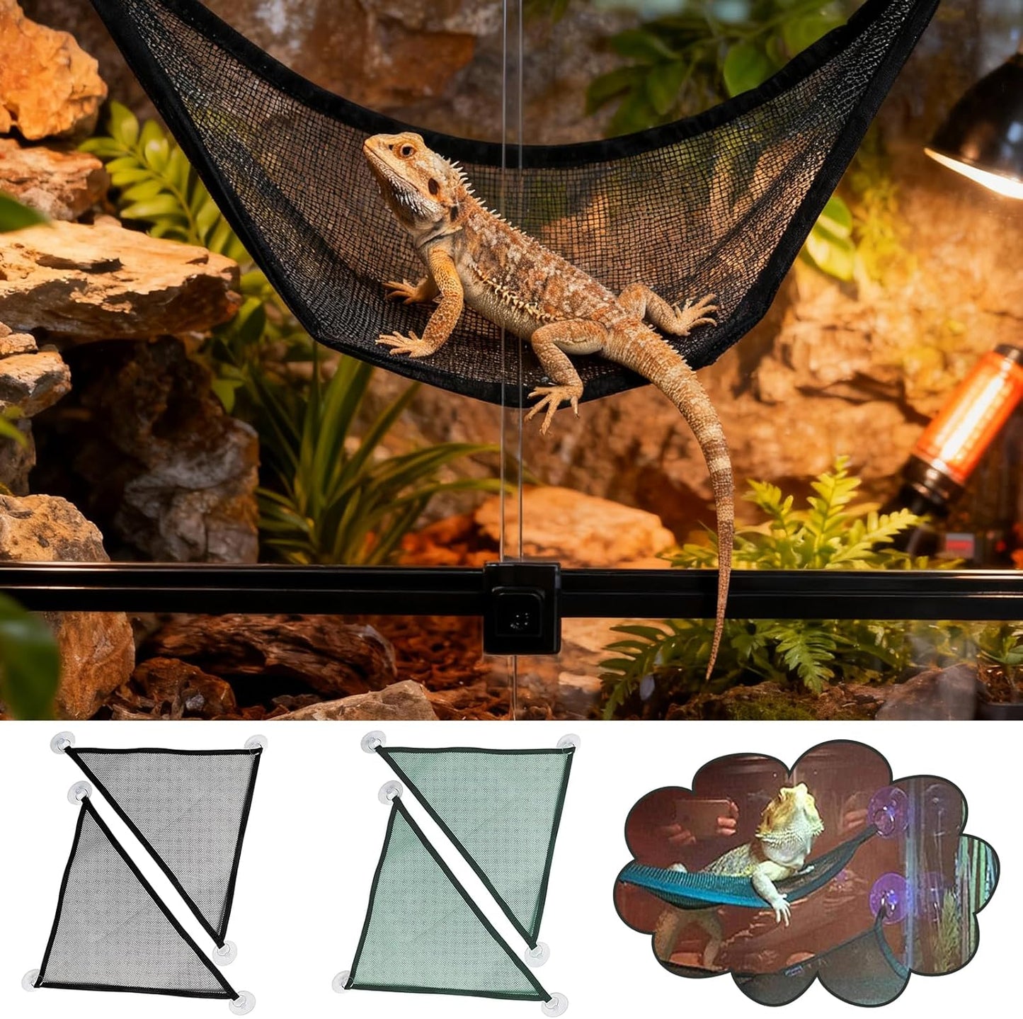 2 Pcs Bearded Dragon Lizard Hammock, Breathable Mesh Reptile Hammock, Suitable for Large & Small Bearded Dragons Anole Geckos Lizards or Chameleon