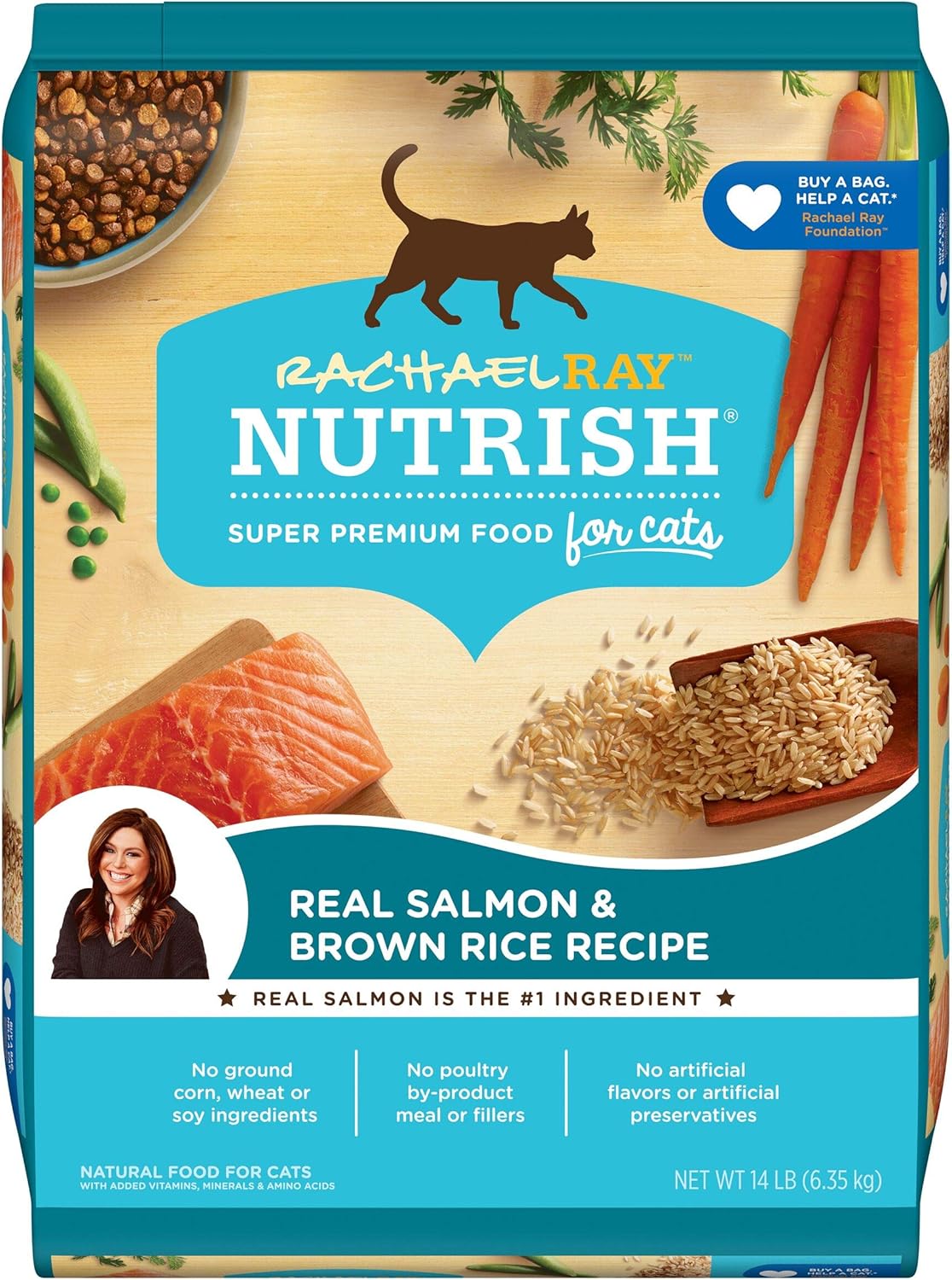 Rachael Ray Nutrish Salmon & Brown Rice 14 Pounds Dry Cat Food + Ocean Lovers Variety Pack 2.8 Ounce (Pack of 12) Wet Cat Food Bundle