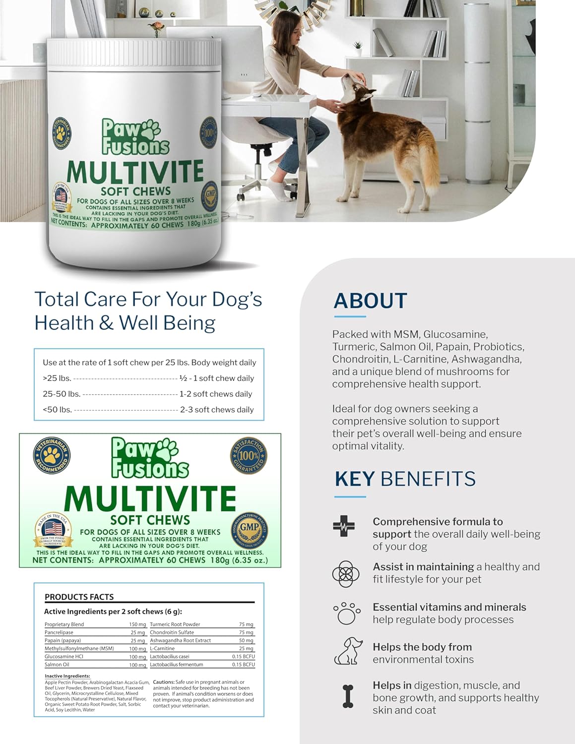 Multivite Soft Chews for Dogs 60 Count - Comprehensive Multivitamin Supporting Overal Health