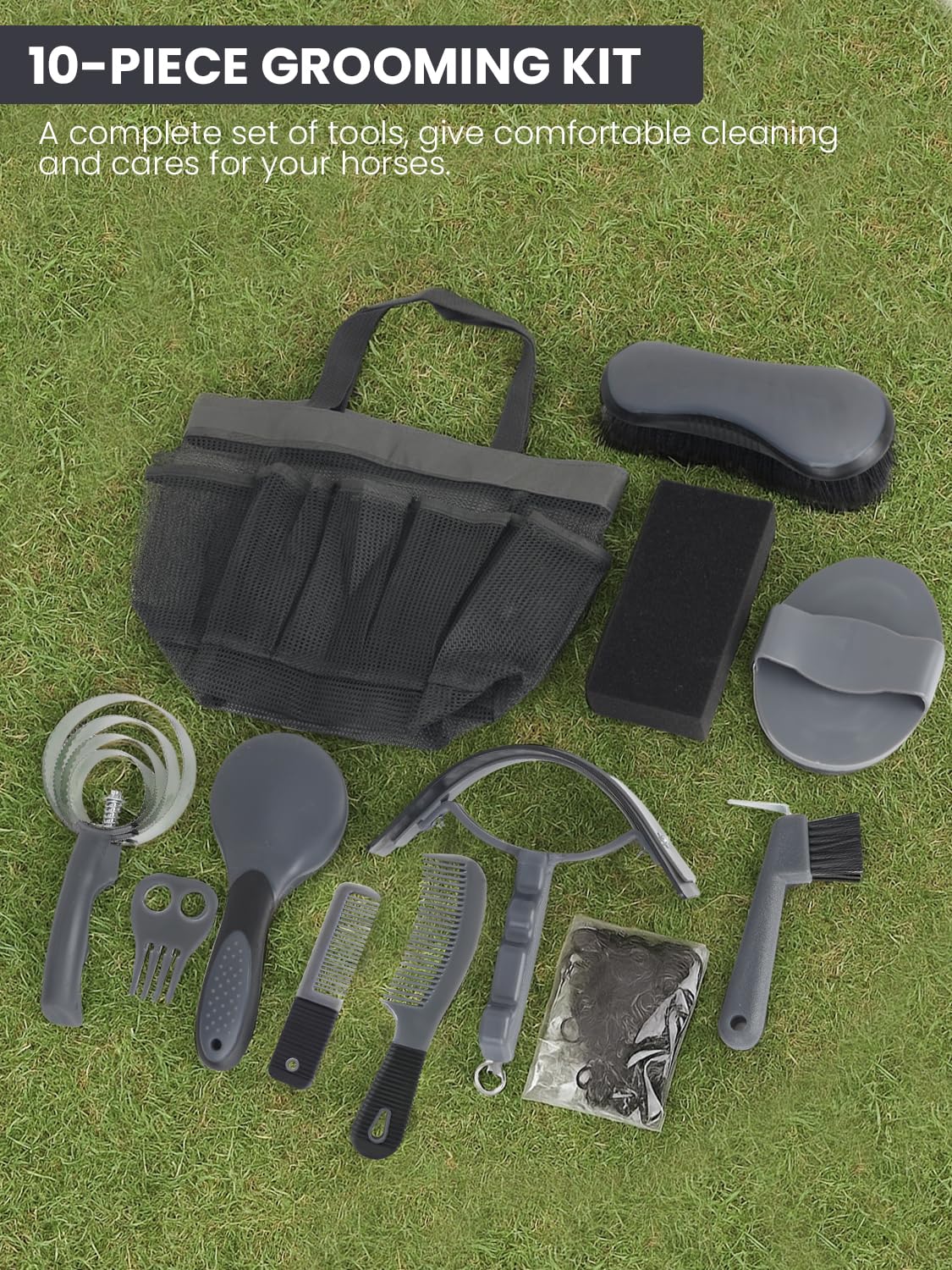 Horse Grooming Kit 12 Pcs – Complete Horse Brushes & Care Supplies Set with Organizer Tote Bag, Equine Coat Grooming Tools, Tack Room Equipment & Gifts for Horse Owners & Lovers