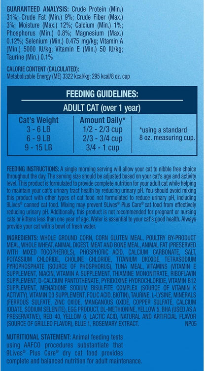 9Lives Plus Care Dry Cat Food, 12 lb. Bag
