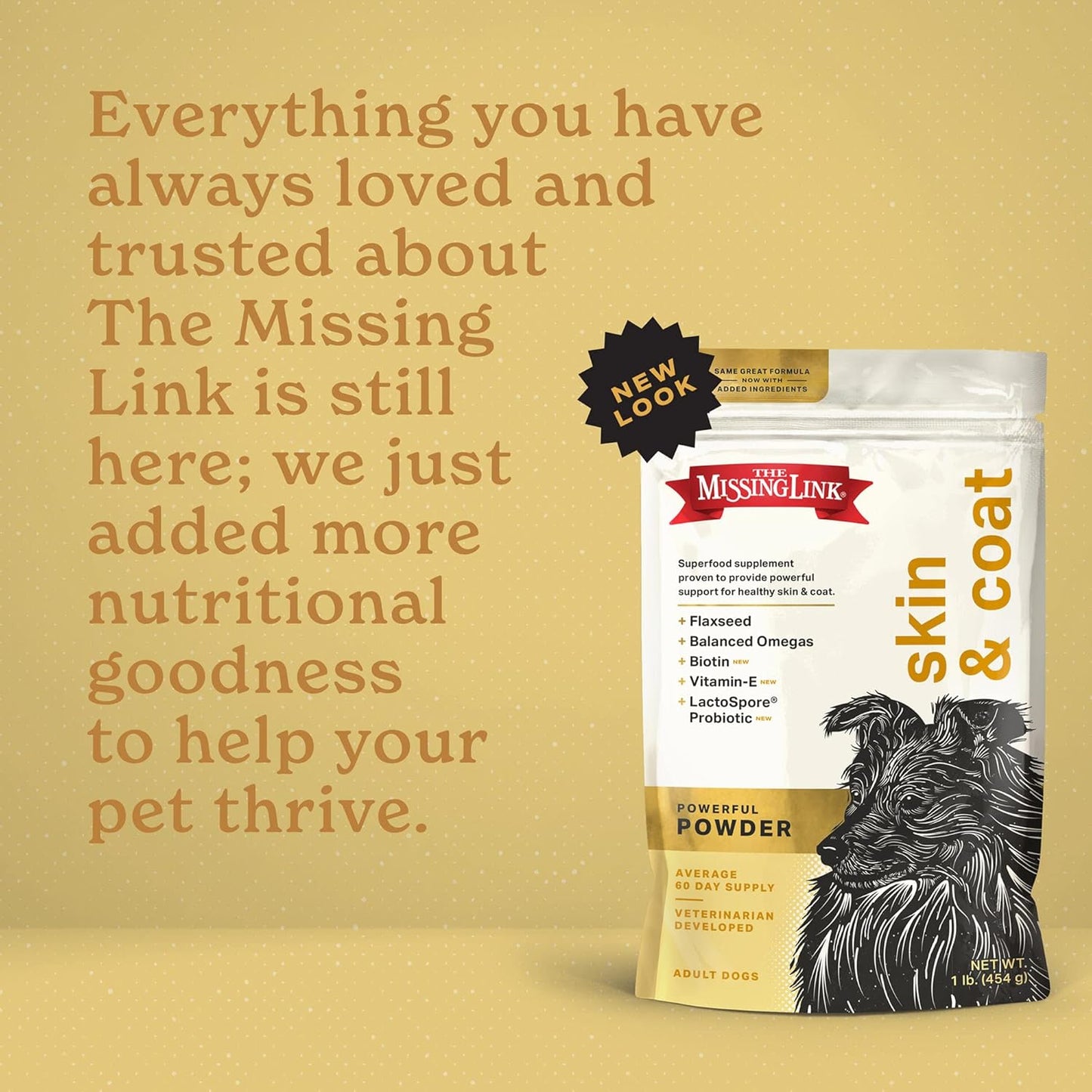 The Missing Link Skin & Coat + Probiotics Supplement 1lb Bag - Powerful Superfood Powder for Dogs Supports Healthy Skin & Glossy Coat, Promotes Hair Growth