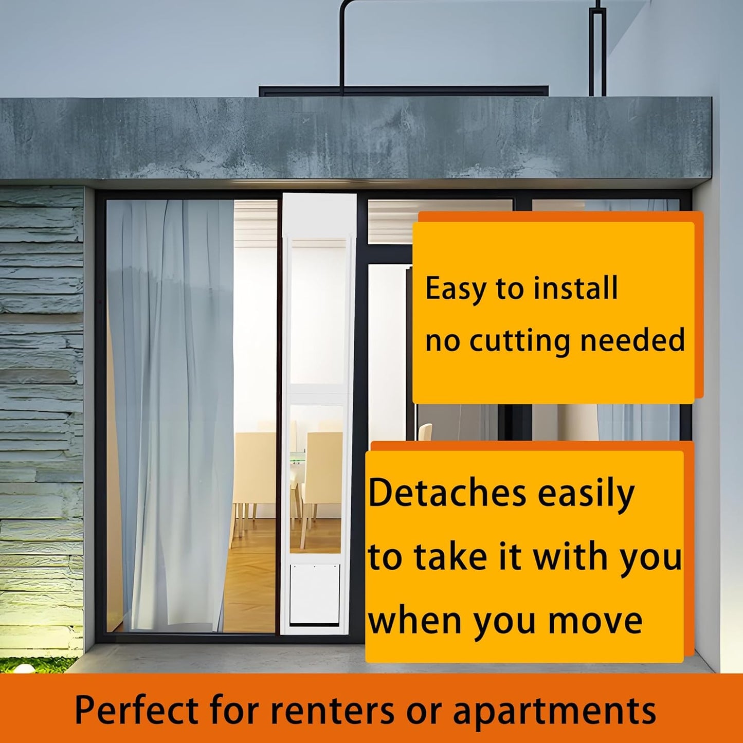 Cat Dog Door Insert for Sliding Patio Door - Easy to Install for Rentals and Apartments with Lockable Weather Proof Panel - Adjustable Height 76.38" to 81.1" Black