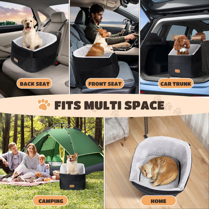 Nobleza Dog Car Seat, Warm Elavated Dog Booster Sofa Seat Non-Slip Travel Bed for Car Truck SUV with Adjustable Safety Buckle Storage Pockets, Washable Detachable Elevated for Small Medium Pet Outing