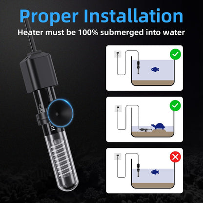 Fish Tank Heater for Aquarium - 50W Aquarium Heater, Small Submersible Tank Heaters with Mini Aquariums Thermometer for Betta Turtle Saltwater Freshwater 5-10 Gallon Tanks(Preset 78℉)