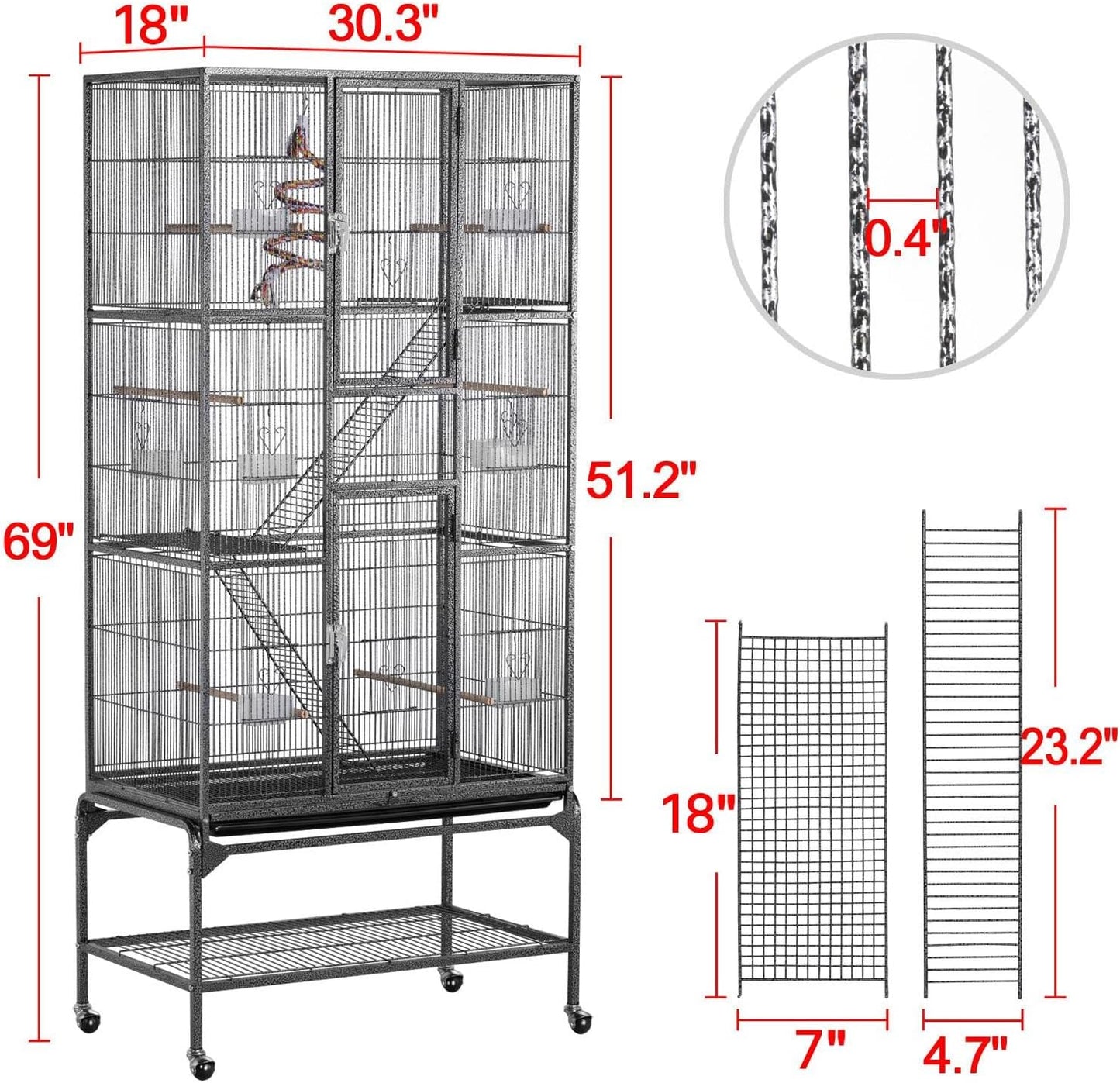 Yaheetech 69-Inch Extra Large Wrought Iron 3 Levels Ferret Chinchilla Sugar Glider Squirrel Small Animal Cage with Cross Shelves and Ladders, Black