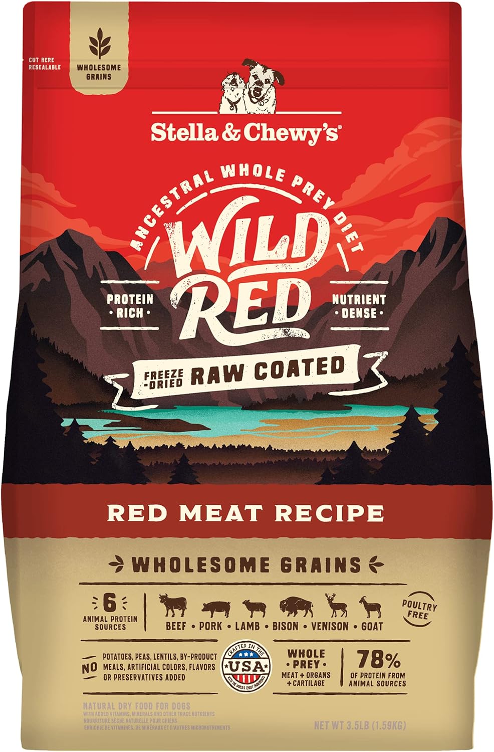Stella & Chewy's Wild Red Dry Dog Food Raw Coated High Protein Wholesome Grains Red Meat Recipe, 3.5 lb. Bag