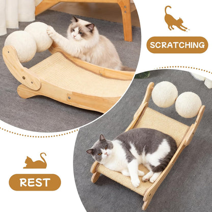 Cat Scratcher Bed Sisal Cat Scratching Pad 27 Inches Scratch Lounger for Indoor Cats Hammock Chair with Large Sisal Ball, Furniture Protector