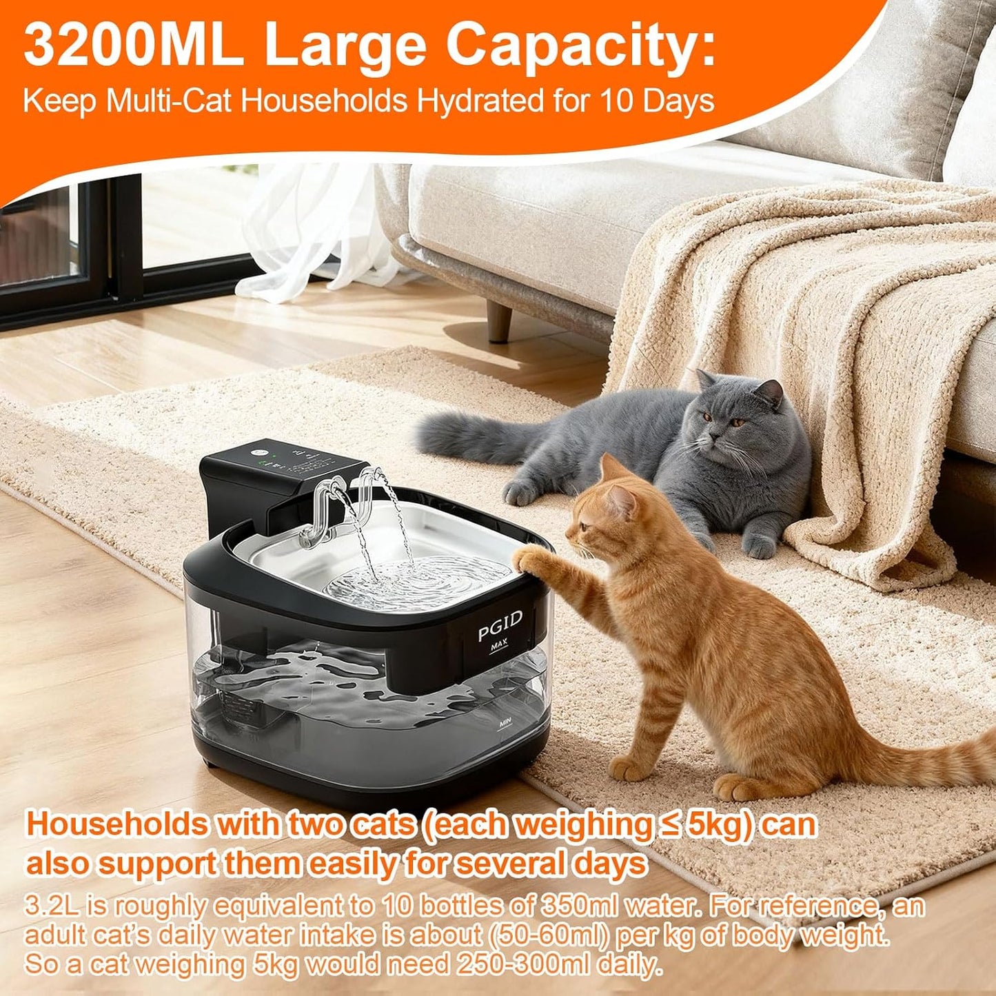 FGID Wireless Cat Water Fountain 5000mah Battery Operated+7L Automatic Cat Feeder with Camera for Two Cats App Control