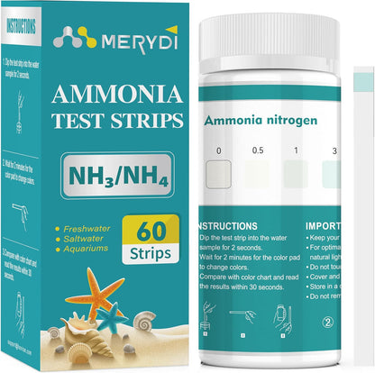 Ammonia Test Strips,60 Strips Aquarium Test Kit for Fish Tanks & Ponds, Quick & Accurate Freshwater Saltwater Testing Strips