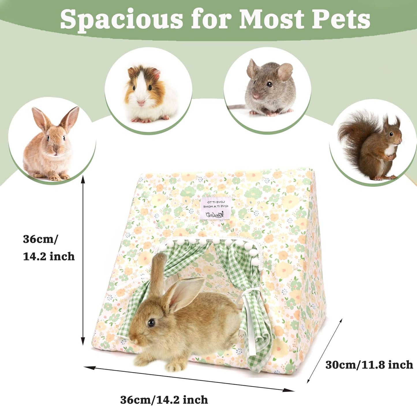 Guinea Pig Hideout Large with Curtain, Bunny Hideout, Machine Washable Guinea Pig Hide Tent Houses & Habitats, Small Animal Hideout for Pet Rabbit, Ferret, Rat, Chinchilla, Squirrel (Flower, Large)