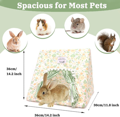 Guinea Pig Hideout Large with Curtain, Bunny Hideout, Machine Washable Guinea Pig Hide Tent Houses & Habitats, Small Animal Hideout for Pet Rabbit, Ferret, Rat, Chinchilla, Squirrel (Flower, Large)