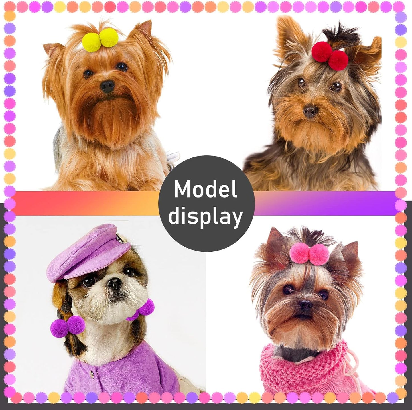 50pcs Dog Hair Puff Ball Bows, Pet Small Dog Hair Round Bows with Rubber Bands, Mix Multiple Colour Handmade Pet Puppy Dog Grooming Puff Bows for Yorkie Dog Cat Girl Hair Accessories