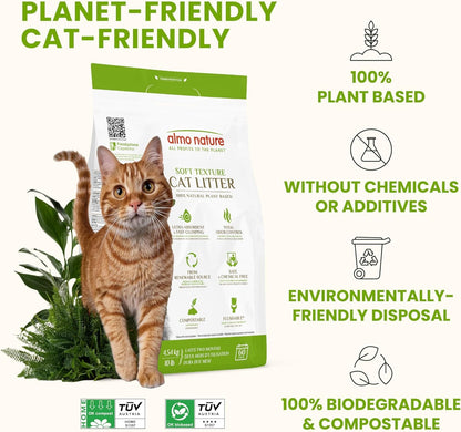 Almo Nature Soft Texture Cat Litter 10 lbs - Plant-Based, Clumping, Biodegradable, Non-Toxic, Compostable, Eco-Friendly, Odor Control, Low Dust, Safe for Cats & Kittens