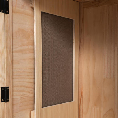 COZIWOW Large Wooden Cat House with Scratching Posts, Multi-Level Indoor Cat Enclosure with Acrylic Doors, Ventilation Holes, and Wheels (Natrual Wood)