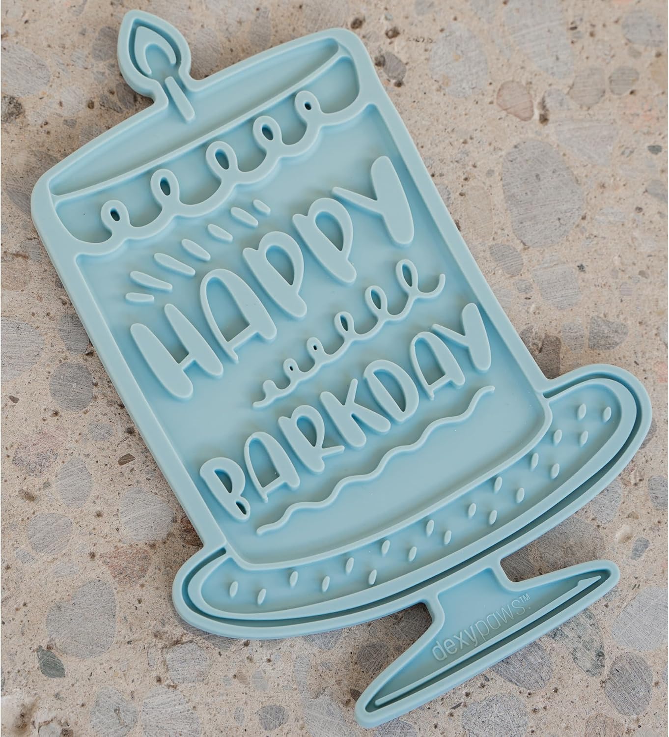 Enrichment Lick Mat: Seafoam Bark Day Bash - Grooved Silicone Dog Feeding Dish, Spread Food-Treats onto The Mat, Pet Soothing, Suction Back