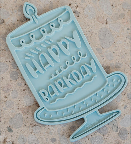 Enrichment Lick Mat: Seafoam Bark Day Bash - Grooved Silicone Dog Feeding Dish, Spread Food-Treats onto The Mat, Pet Soothing, Suction Back