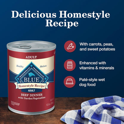 Blue Buffalo Homestyle Recipe Natural Adult Wet Dog Food, Beef 12.5-oz can (Pack of 12)