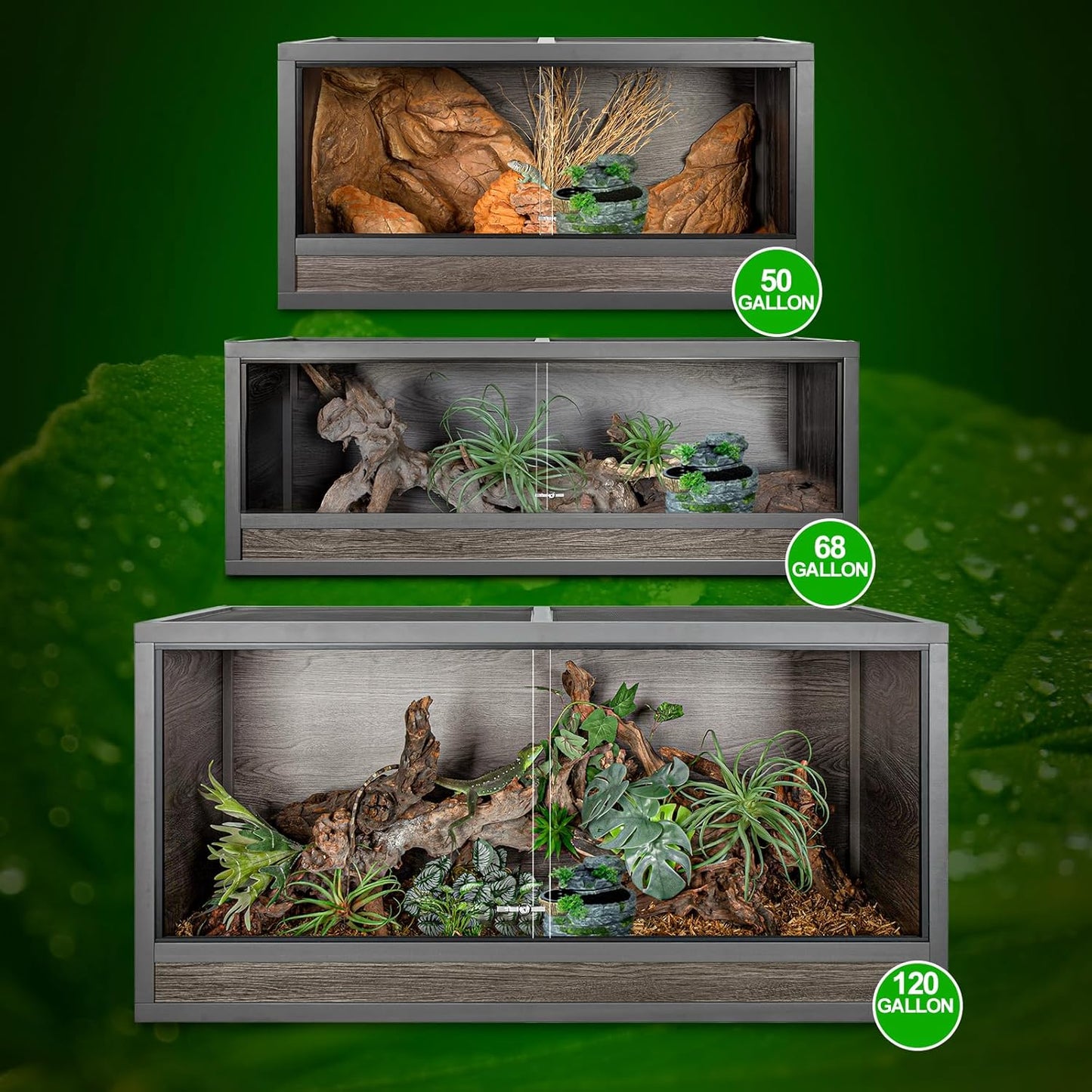 500ML Reptile Waterfall Fountain, Reptile Water Drinking Fountain for Bearded Dragons, Geckos & Lizards – Terrarium Waterfall with Feeding Bowl, Flowing Water, Natural Resin