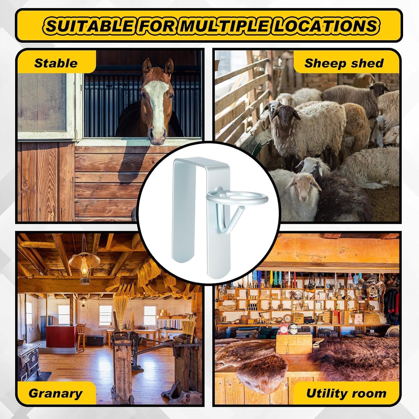 4 Pcs Horse Water Bucket Hook Portable Horse Bucket Hangers Removable Equestrian Stall Accessories Feeding Supplies Hang on Stall Walls or Doors