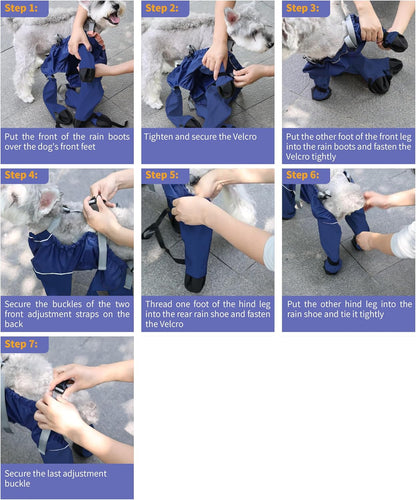 Waterproof Dogs Boots Anti Slip with Reflective Straps, Pets Boots with Suspenders for Snow and Rain Days Small to Medium Dogs, One-Piece Design Paw Protectors for Walking Grassland, Blue (M)