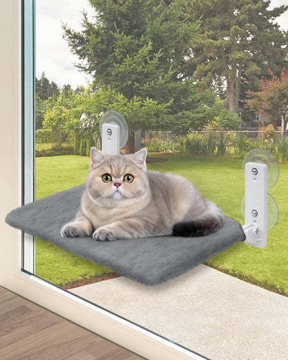 keny Foldable Cat Window Perch with 4 Larger Suction Cups, Cordless Window Bed with Reversible Cover for Cats Inside, Grey