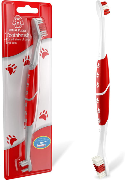 Pets & Pupps Pet Toothbrush for Dogs, Cats with Soft Bristles - Easy Teeth Cleaning & Dental Care, Non Slip Dual Head Dog Toothbrush