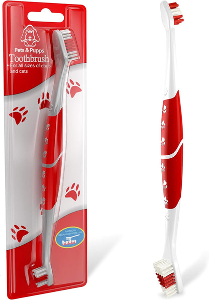 Pets & Pupps Pet Toothbrush for Dogs, Cats with Soft Bristles - Easy Teeth Cleaning & Dental Care, Non Slip Dual Head Dog Toothbrush