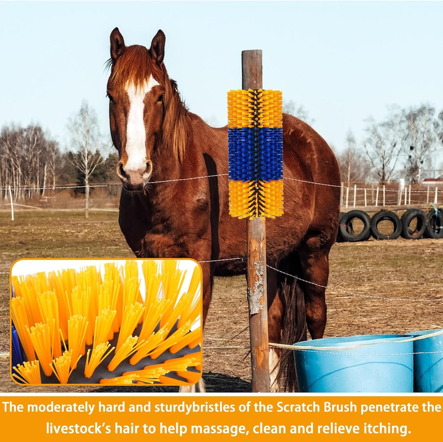 Livestock Scratch Brush, 2 PCS, Yellow, Oblong, Nylon, for Cow, Horse, Goat, Cattle, Pig, Sheep, Relieves Itching, Provides Massage, Removes Dirt, Suitable for Most Livestock