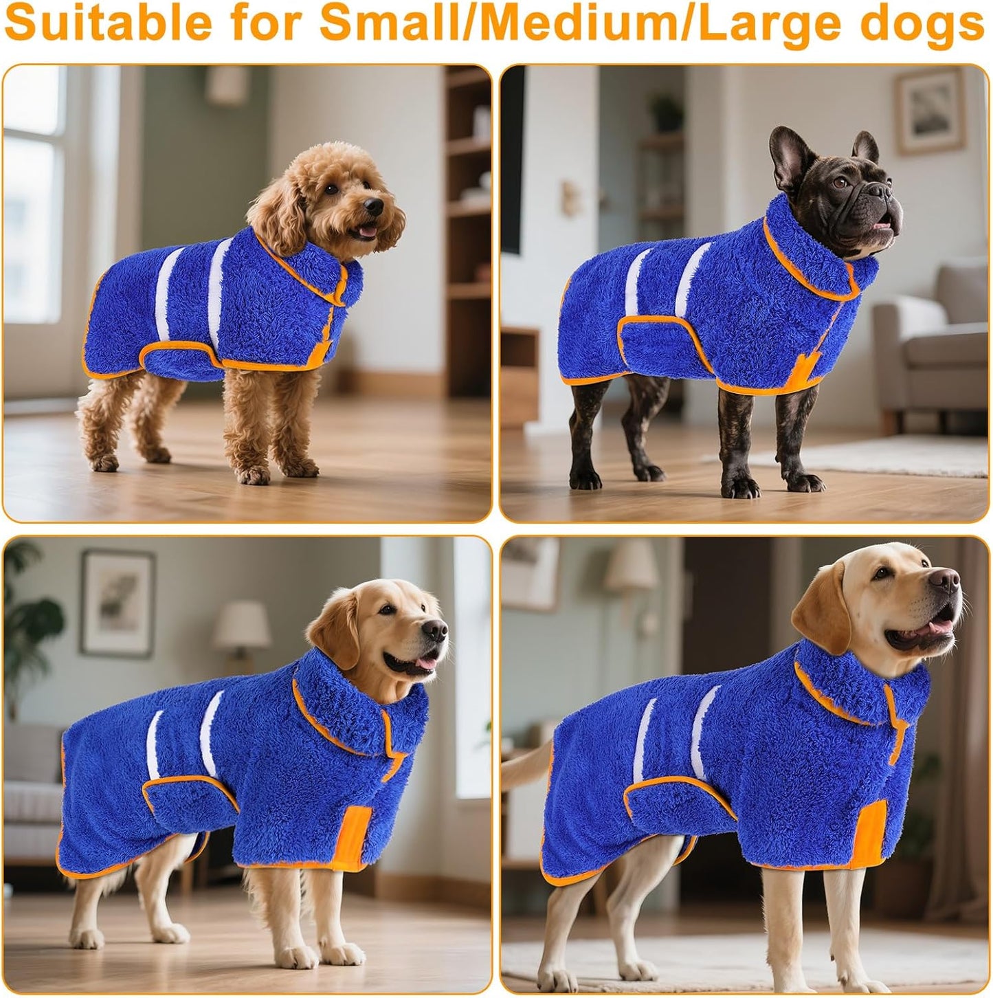 Bienbee Dog Bathrobe, Quick Drying Super Absorbent Dog Robes for After Bath, Warm Keeping Dogs Towel, Dogs Bath Supplies, Dark Blue XL