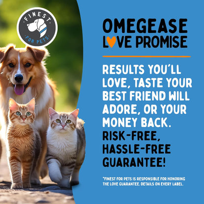 Omegease Fish Oil for Dogs & Cats - Finest for Pets Omega 3 for Cats & Dogs - Supplement for Skin & Coat, Itching, Shedding, Joints & Immune Health - 100% Pure Omega Fish Oil with EPA & DHA (8 oz)