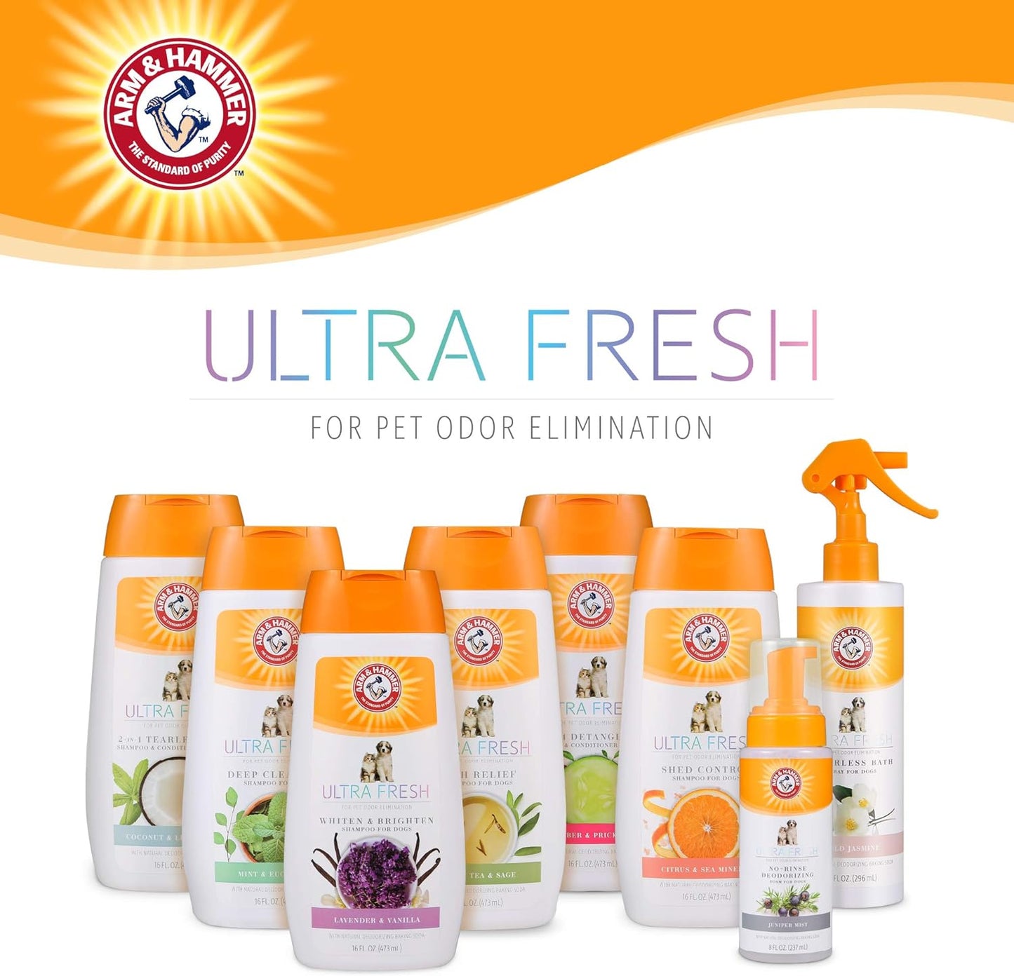 Arm & Hammer for Pets Ultra Fresh Dog Deodorizing Foam,Juniper Mist Scent - No Rinse Waterless Dog Shampoo for Smelly Dogs,Pet Deodorizer,Bathing Supplies,8 Fl Oz,(Pack of 2)