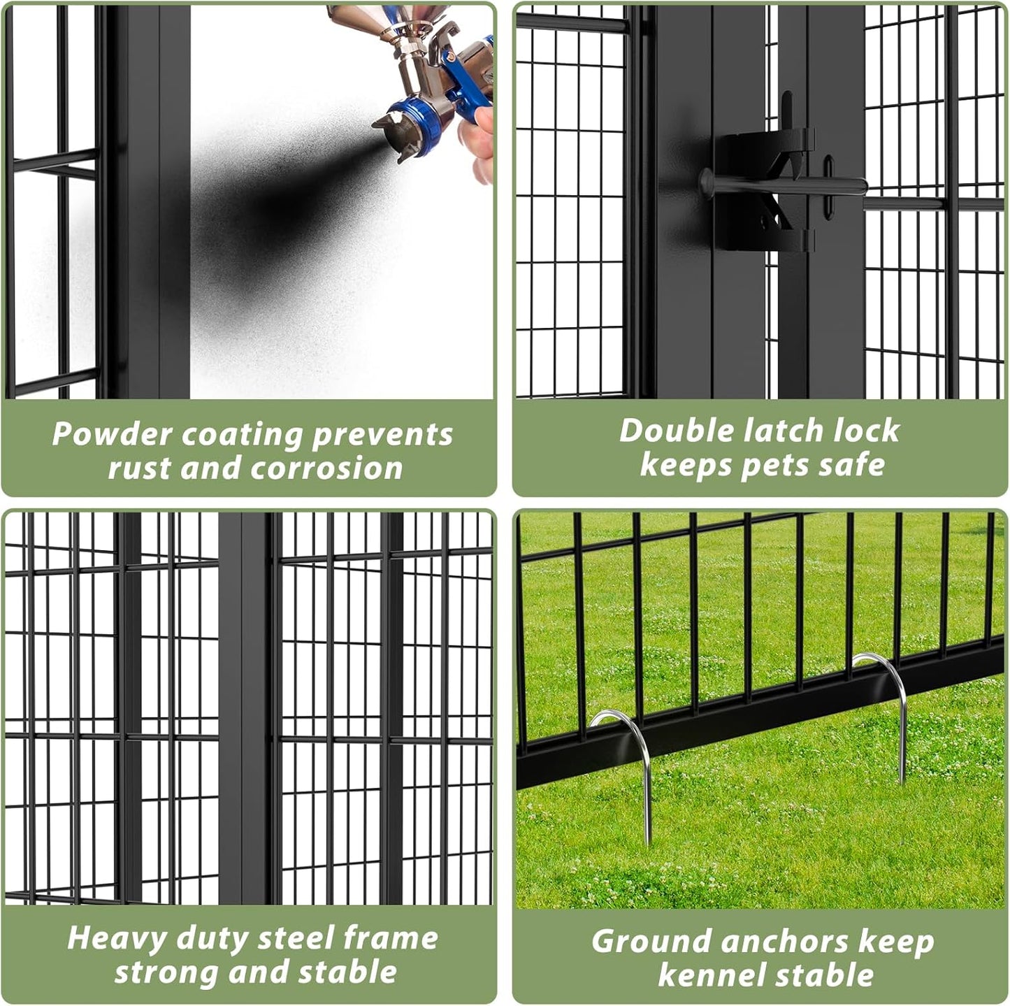 LOVMOR Outdoor Dog Kennel with Roof, Heavy Duty Steel Dog Run Enclosure for Large Dogs, Waterproof Canopy, Double Latch Door, Adjustable Feeding Bowls, Pet Pen for Yard and Patio, 10’L x 10’W x 6.5’H