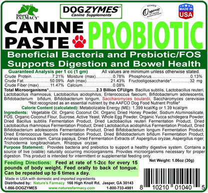Dogzymes Canine Probiotic Paste Beneficial Bacteria-Enzyme 2.3 Billion CFU/gm Saccharomyces boulardii Organic Dried Honey Powder (30 Gram)