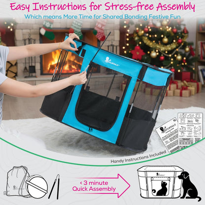 Portable Dog Playpen Medium - Cat Playpen for Indoor Cats Enclosed - Foldable Collapsible Fabric Pen - Travel Puppy Kitten Crate Kennel - Indoor Outdoor popup Tent for Pets Small Dogs Puppies Kittens