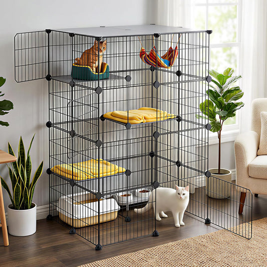 Oneluck 4-Tier 47.2 Inch Large Cat Cages DIY Cat Playpen Detachable Metal Wire Kennels Cat Crate Exercise Extra Place Ideal for 1-2 Cat