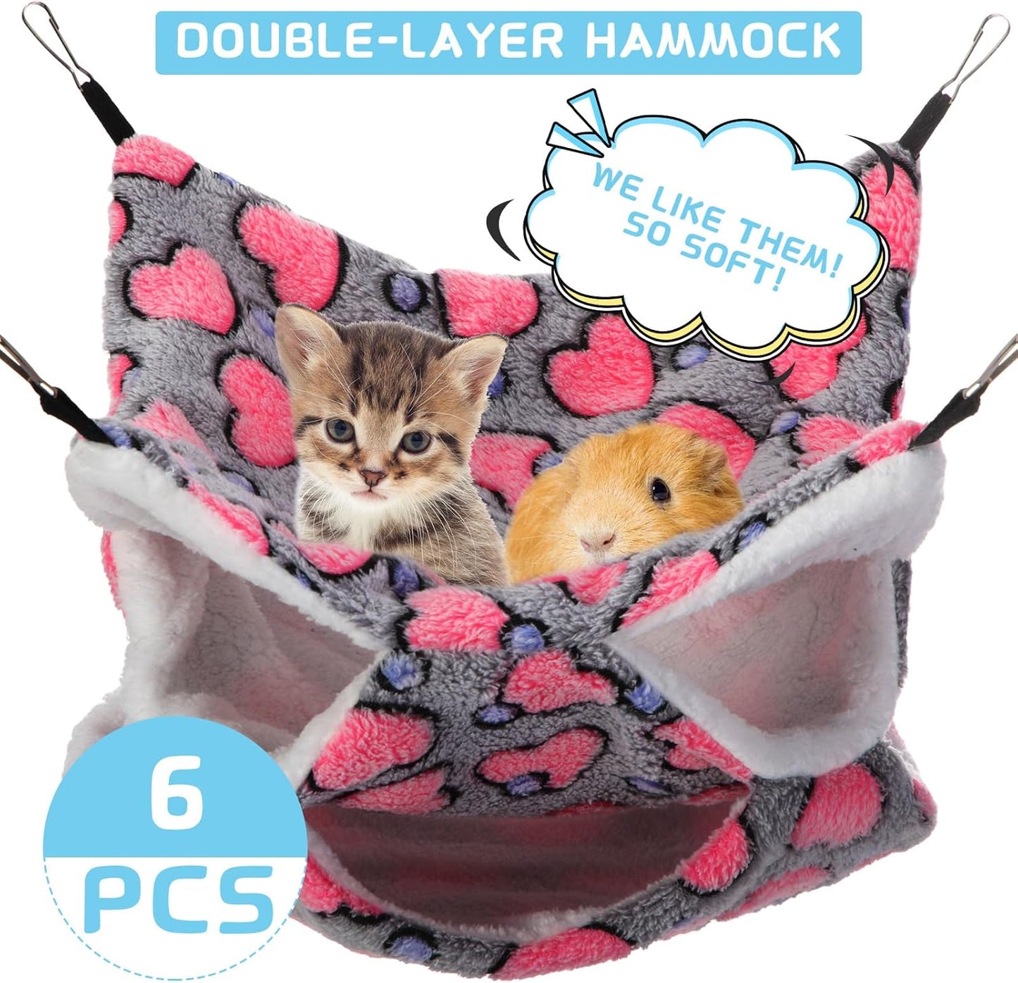 Sadnyy 6 Pieces Guinea Pig Rat Hammock Three Layer Ferret Bed Small Animal Hanging Pet Cage Hammock for Chinchilla Rat Sugar Glider Squirrel Reptiles(Fresh Pattern)