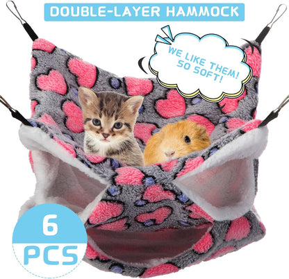 Sadnyy 6 Pieces Guinea Pig Rat Hammock Three Layer Ferret Bed Small Animal Hanging Pet Cage Hammock for Chinchilla Rat Sugar Glider Squirrel Reptiles(Fresh Pattern)