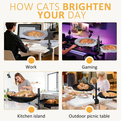 Topmart Double-Deck Cat Desk Bed with 360° Rotating & Adjustable Height, Cat Hammock for Desk with 4 Washable Pads, Kittens Bed for Desk Attachment for Home Office,Up to 45LBS, Grey & Black