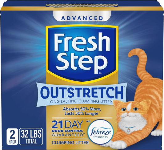 Fresh Step Outstretch Advanced Long Lasting Clumping Litter with Febreze Freshness, Activated Charcoal Litter Lasts 50% Longer, 32 lbs. (2 x 16 lb. Box)