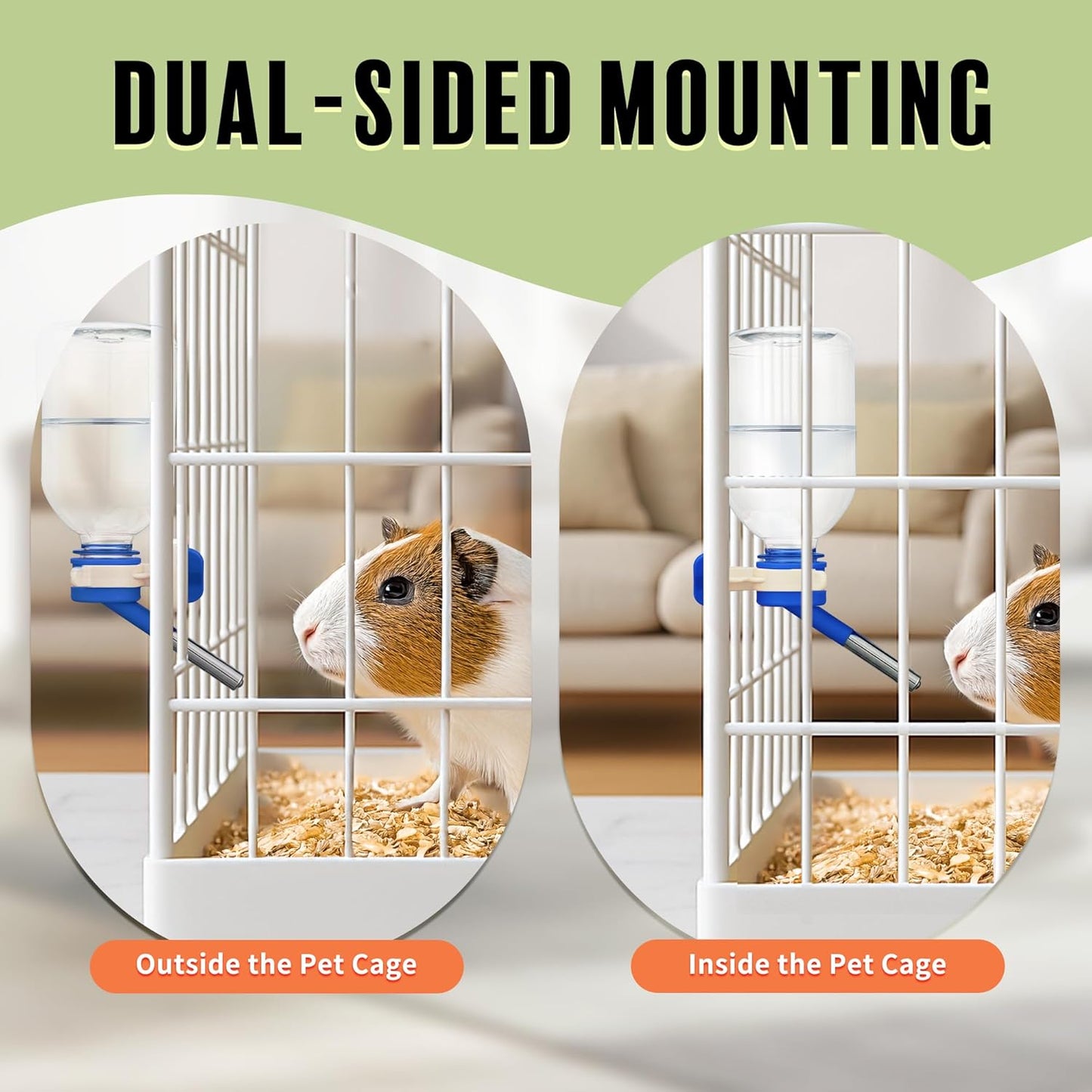 Choco Nose No-Drip Water Bottle Feeder for Guinea Pigs, Hamsters, Bunnies, Ferrets, & Small Pets, 10.2 fl.oz, 300ml - Easy to Install in Cages/Crates, US Patented Leakproof Nozzle 10mm, Blue (C128)