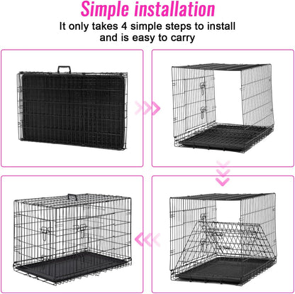 FDW Dog Crate for Large Dogs 48 Inch Folding Metal WirePet Cage Double Door W/Divider Panel Indoor Outdoor Kennel Leak-Proof Plastic Tray,Black