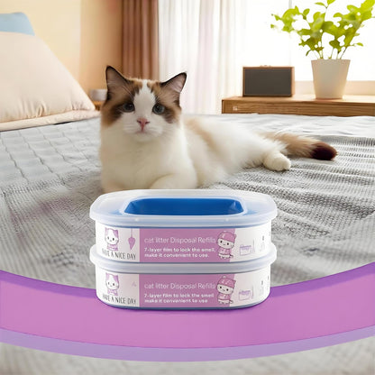 2 Pack 28FT Cat Litter Refill Cartridge, Compatible with Pet Genie Standard/Plus/Style Pail Refills, Up to 8 Months of Supply, 7 layer Odor Control Jumbo Refill Cartridge