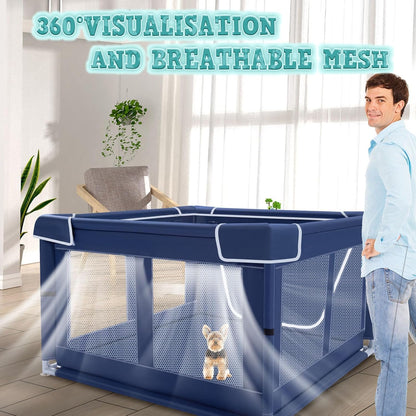 42x42 Inches Puppy Playpen with Gate, Dog Playpen for Puppies or Small Dogs, DogFence Pet Playpen for Indoor & Outdoor, Sturdy Safety DogPen with Thickened Fabric, High-Strength Nylon Wire Mesh