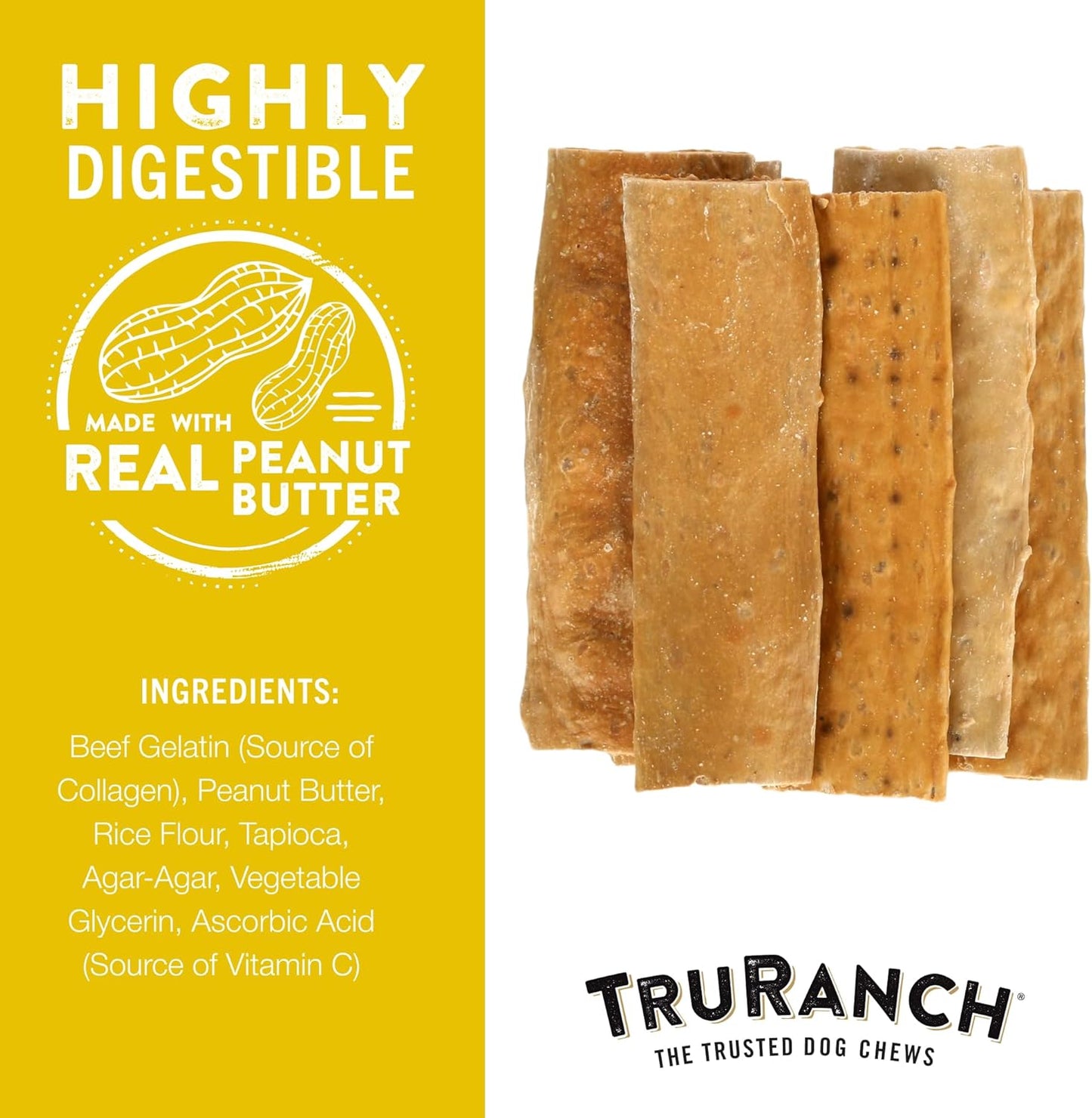 TRURANCH Collagen Chips - Collagen Dog Treats - Long Lasting Healthy Joint Support Dog Treat - Rawhide Alternative Chips - Skin & Coat Health - Made with Real Peanut Butter, 1 Bag, 8.2 oz