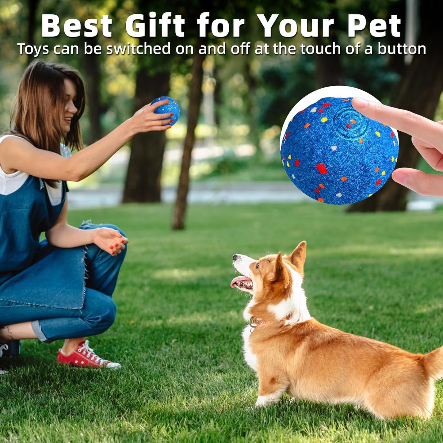 TVM Interactive Dog Toys Ball, Automatic Moving, Bouncing Chew Toys, E-TPU Material, Suitable for Large and Medium-Sized Dogs, Used for Boredom Relief and Daily Training (Blue)
