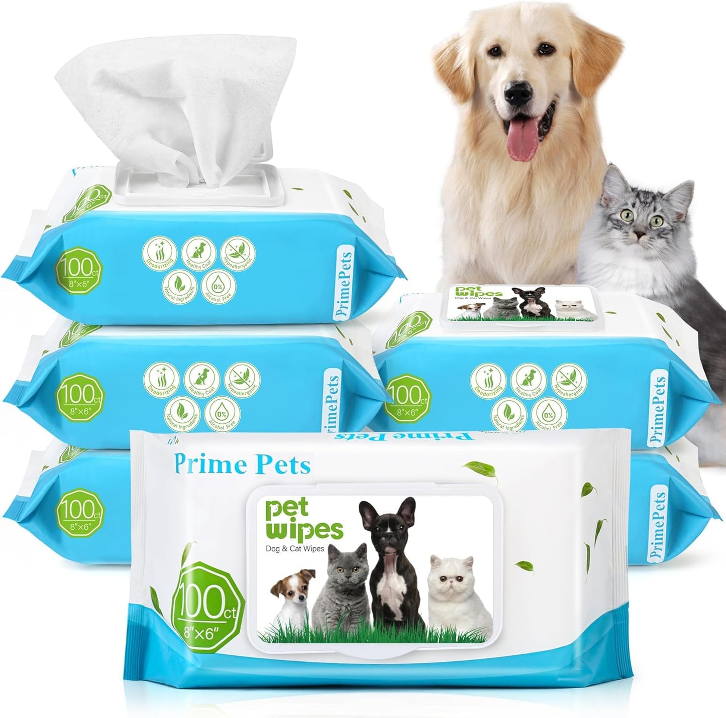 Prime Pets Dog Wipes for Paws and Butt, 600 Count, Pet Wipes for Dogs & Cats, 100% Fragrance Free, Deodorizing Puppy Wipes for Cleaning Face Eyes Ears Paws Teeth Body