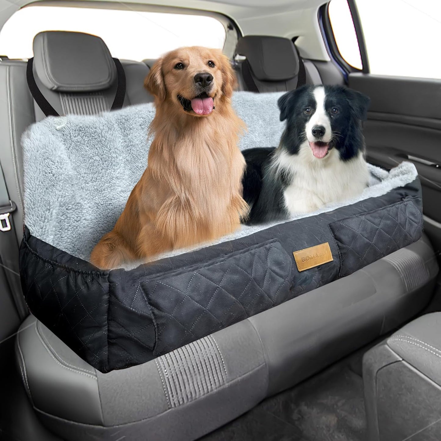Large Dog Car Seat, Detachable Washable Car Dog Bed for Large/Medium or 2 Small Dogs, Soft Fabric and Non-Slip Base Covers for Cars Back Seat, Travel Pet Seat Covers Backseat