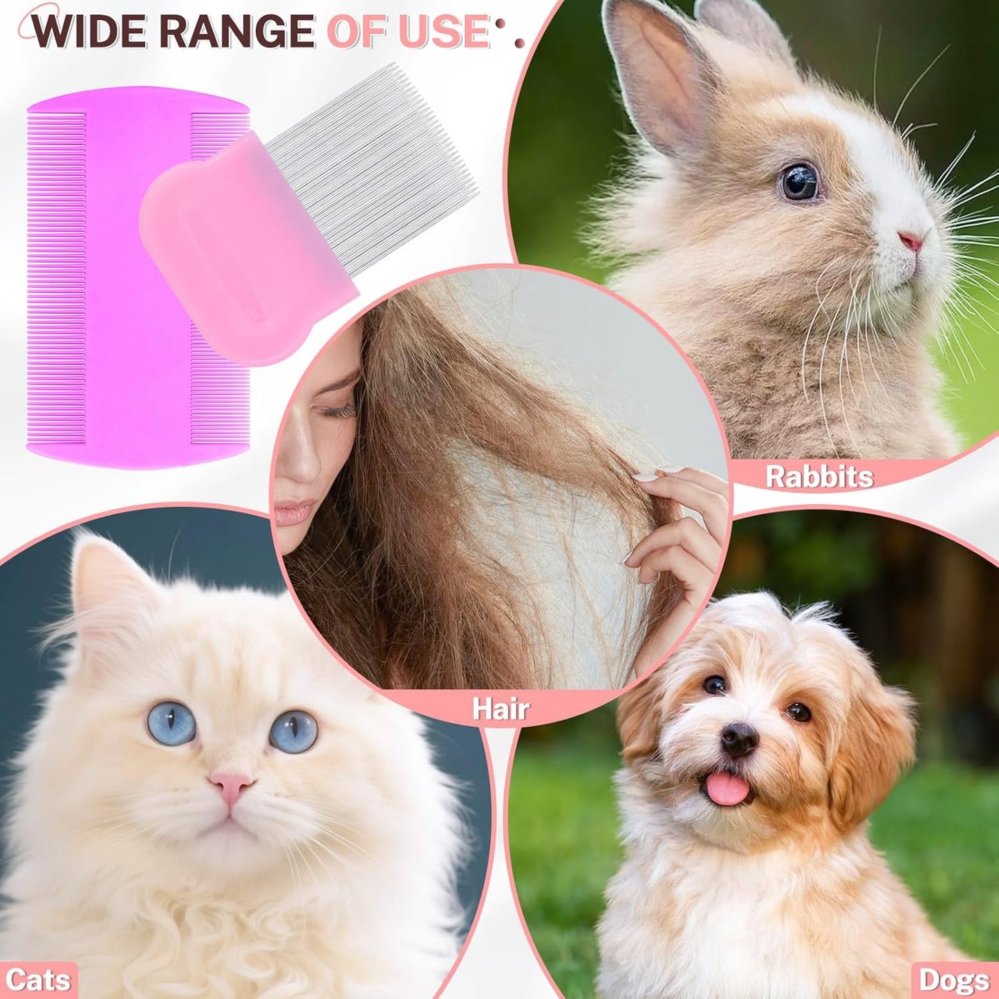 20 Pcs Pet Flea Combs 5 Double Sided and 5 Metal Dog Comb, Massage Dog Flea Combs, Plastic Flea Comb for Humans Pets (Colorful)