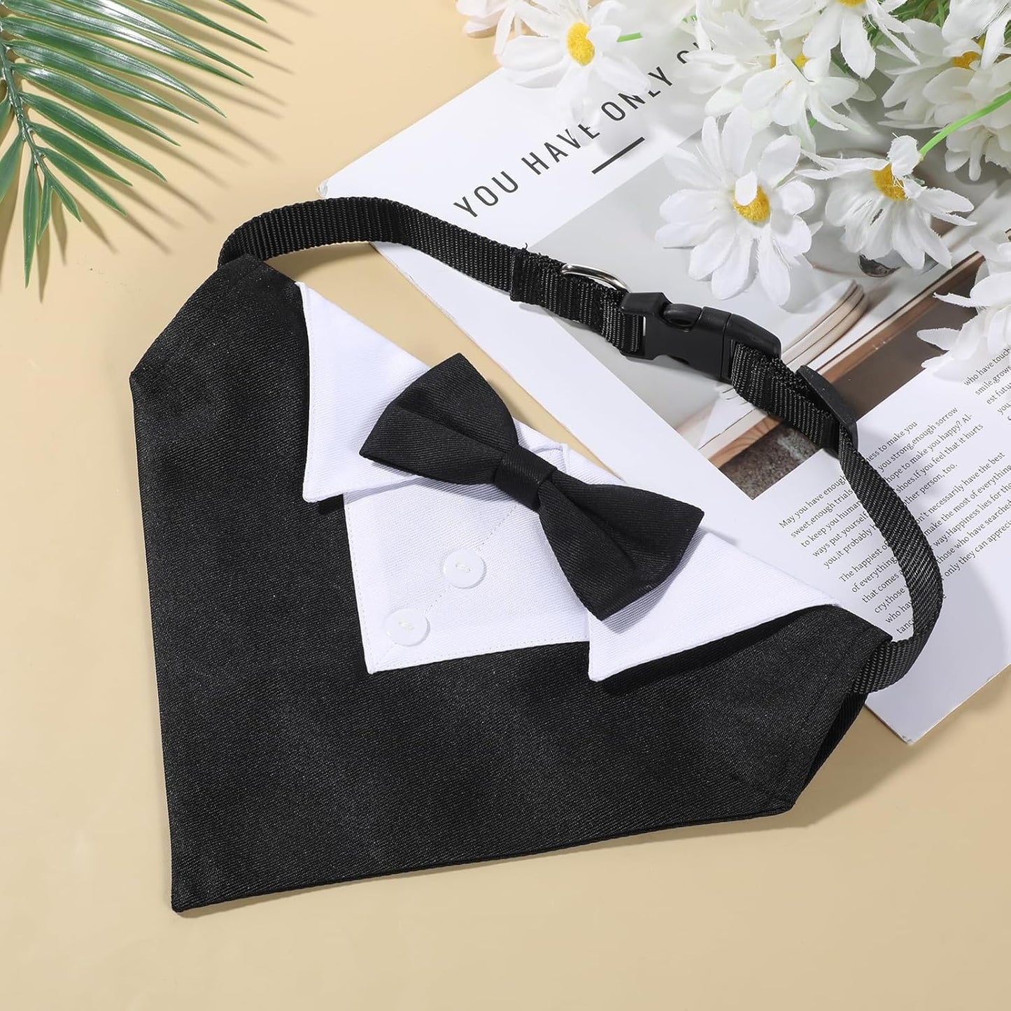 Dog Tuxedo Suit Wedding Bandana Collar with Bow Tie Adjustable Formal Suit Costume Dog Tux, Wedding Engagement Birthday Tuxedo for for Large X-Large Dogs Pets (X-Large: Neck 21"-30")